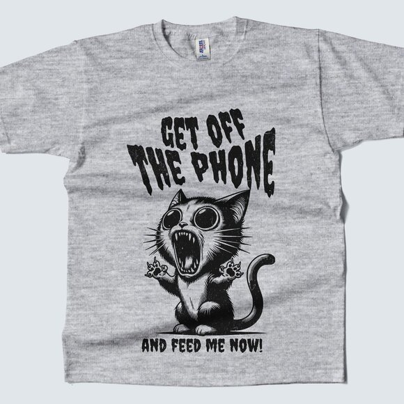 Kitten Get off The Phone Sublimation Athletic Heather T-Shirt - Picture 1 of 3
